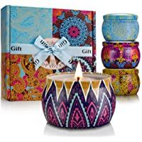 Los mejores  - Juego de regalo de vela perfumada YMing- cera de soja natural- vela de regalo con fragancia fuerte para mujeres- higo…